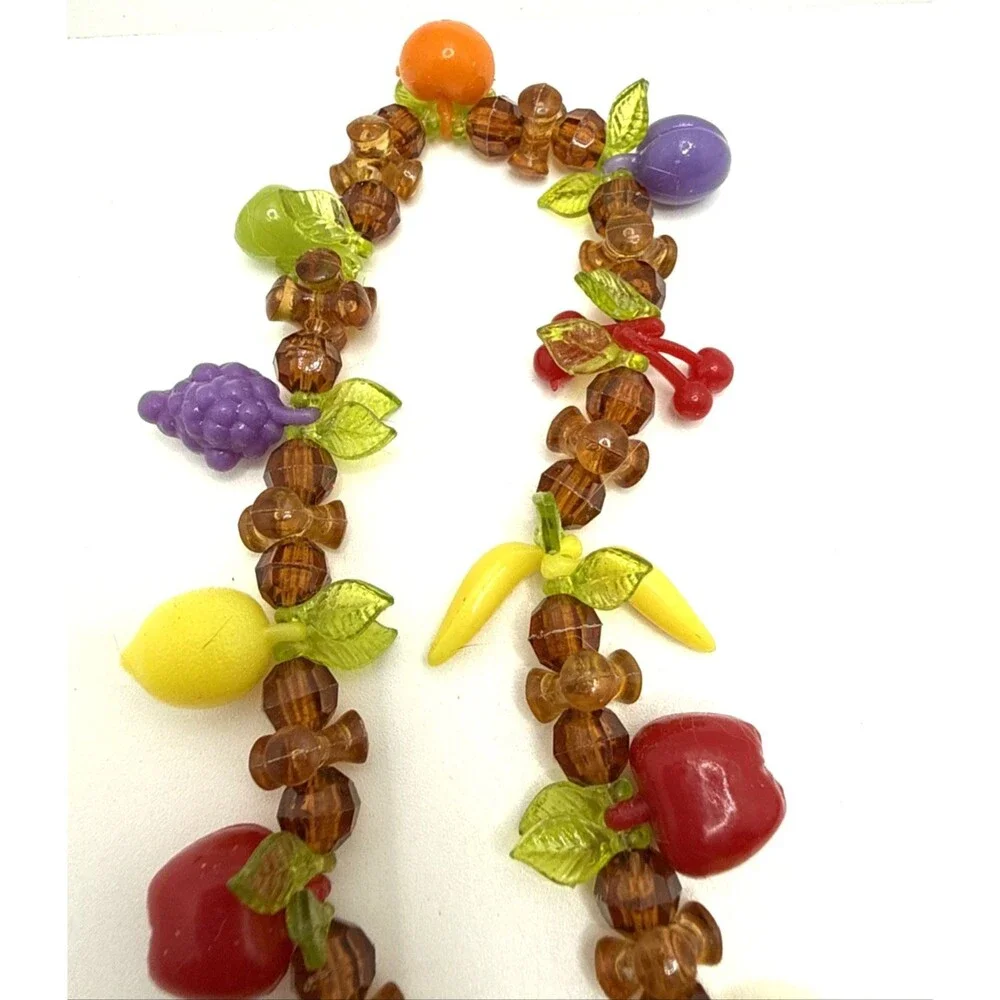 Vintage Fruit Salad Necklace Lucite Grapes Cherries Bananas Lemons Oranges 34